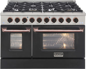 Kucht Signature 48-Inch 6.7 cu ft. Gas Range with Black Door and Rose Gold Accents KNG481-K-ROSE