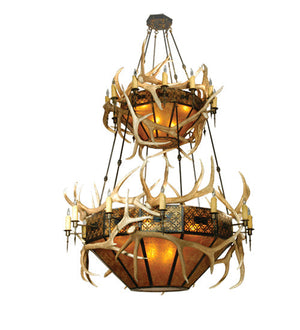 Meyda 68"W Antlers Elk 2 Tier Chandelier- 81332 - MyBBQDirect