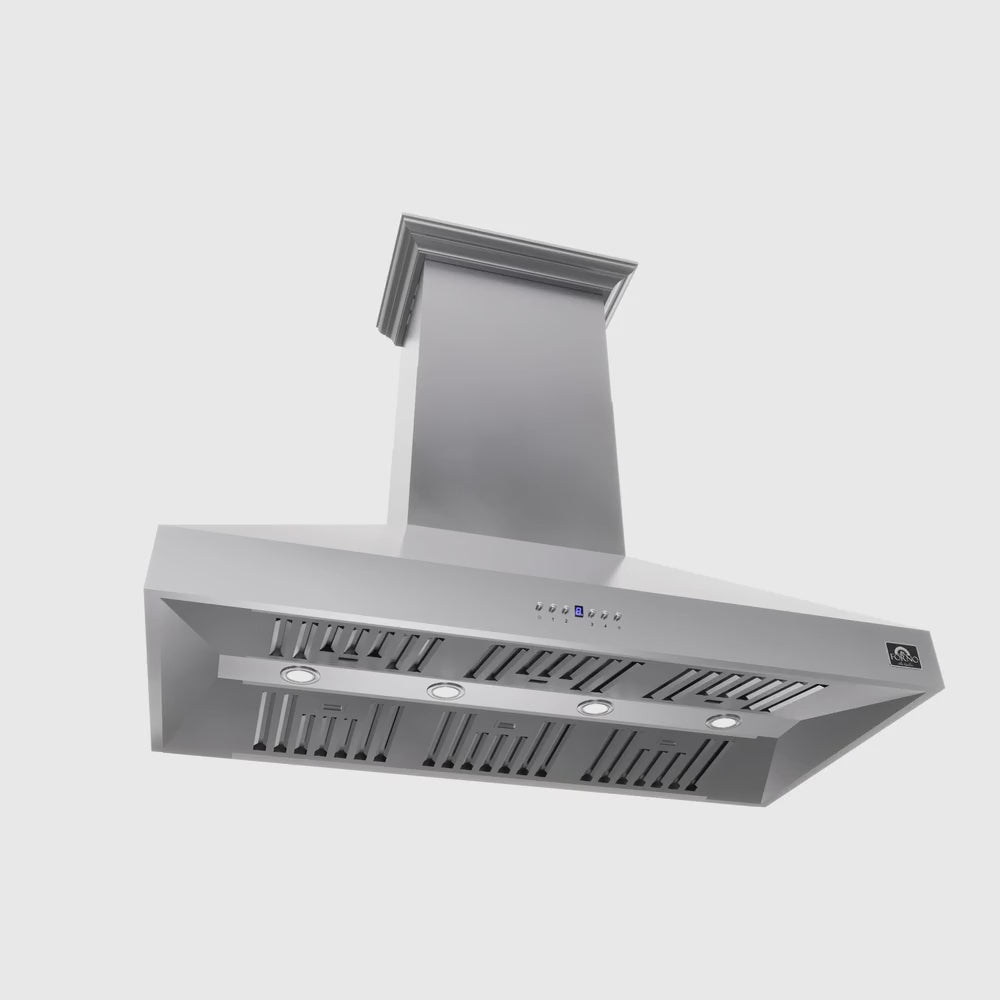 Forno Appliance Package - 48" Gas Range, Wall Mount Range Hood and 60" Refrigerator with Modern Grill Trim, FBDL-018-04CAUS