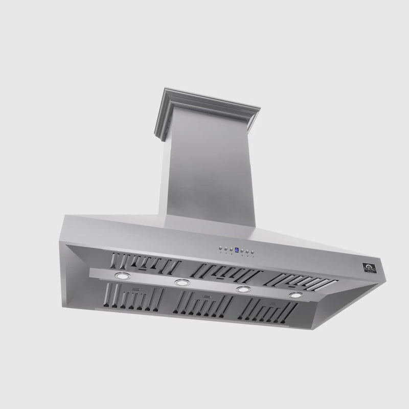 Forno Appliance Package - 48" Gas Range, Wall Mount Range Hood and 60" Refrigerator with Modern Grill Trim, FBDL-018-04CAUS