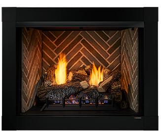 Monessen Attribute vent-free firebox with gray herringbone liner in room setting