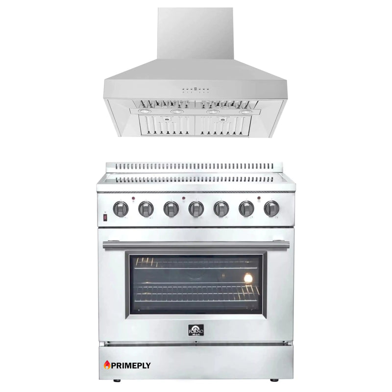 Forno 2-Piece Appliance Package - 36-Inch Electric Range and Wall Mount Range Hood in Stainless Steel