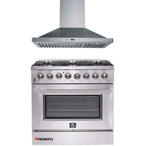 Forno 2-Piece Appliance Package - 36-Inch Dual Fuel Range & Wall Mount Hood in Stainless Steel