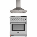 Forno 2-Piece Appliance Package - 30-Inch Dual Fuel Range with Air Fryer & Wall Mount Hood in Stainless Steel