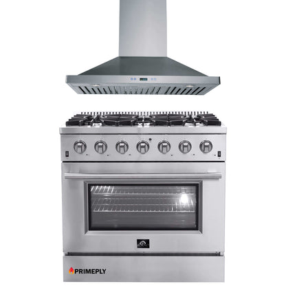Forno 2-Piece Appliance Package - 36-Inch Gas Range & Wall Mount Hood in Stainless Steel