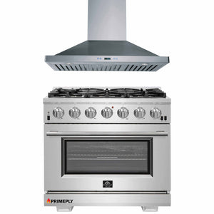 Forno 2-Piece Pro Appliance Package - 36-Inch Gas Range & Wall Mount Hood in Stainless Steel