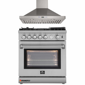 Forno 2-Piece Appliance Package - 30-Inch Gas Range with Air Fryer & Wall Mount Hood in Stainless Steel