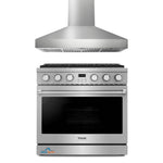 Thor Kitchen 2-Piece Appliance Package - 36-Inch Gas Range and Pro-Style Wall Mount Range Hood in Stainless Steel