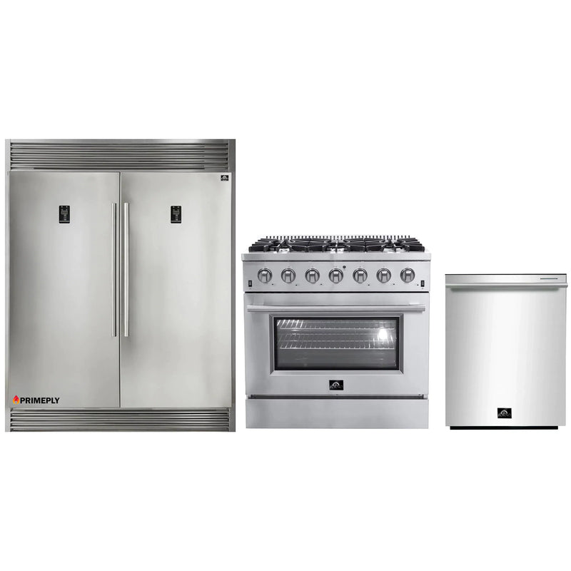 Forno 3-Piece Appliance Package - 36-Inch Gas Range, Pro-Style Refrigerator, and Dishwasher in Stainless Steel