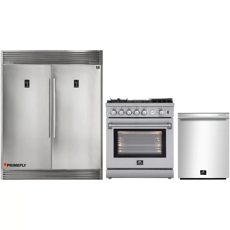 Forno 3-Piece Appliance Package - 30-Inch Gas Range with Air Fryer, Pro-Style Refrigerator, and Dishwasher in Stainless Steel