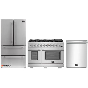 Forno 3-Piece Pro Appliance Package - 48-Inch Gas Range, French Door Refrigerator, and Dishwasher in Stainless Steel