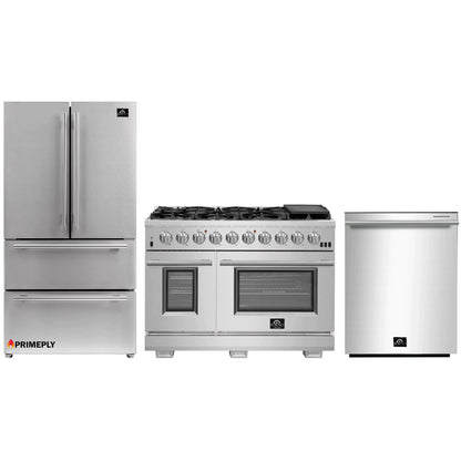Forno 3-Piece Pro Appliance Package - 48-Inch Gas Range, French Door Refrigerator, and Dishwasher in Stainless Steel