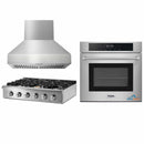 Thor Kitchen 3-Piece Pro Appliance Package - 36-Inch Rangetop, Electric Wall Oven & Pro-Style Wall Mount Hood in Stainless Steel