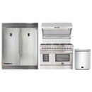 Forno 4-Piece Appliance Package - 48-Inch Dual Fuel Range, 56-Inch Pro-Style Refrigerator, Wall Mount Hood with Backsplash, & 3-Rack Dishwasher in Stainless Steel
