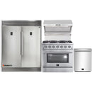 Forno 4-Piece Appliance Package - 36-Inch Gas Range, 56-Inch Pro-Style Refrigerator, Wall Mount Hood with Backsplash, & 3-Rack Dishwasher in Stainless Steel