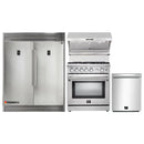 Forno 4-Piece Appliance Package - 30-Inch Gas Range, 56-Inch Pro-Style Refrigerator, Wall Mount Hood with Backsplash, & 3-Rack Dishwasher in Stainless Steel