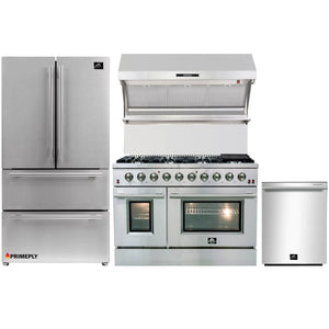 Forno 4-Piece Appliance Package - 48-Inch Gas Range, Refrigerator, Wall Mount Hood with Backsplash, & 3-Rack Dishwasher in Stainless Steel
