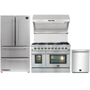 Forno 4-Piece Appliance Package - 48-Inch Gas Range, Refrigerator, Wall Mount Hood with Backsplash, & 3-Rack Dishwasher in Stainless Steel