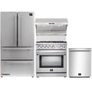 Forno 4-Piece Appliance Package - 30-Inch Gas Range, Refrigerator, Wall Mount Hood with Backsplash, & 3-Rack Dishwasher in Stainless Steel