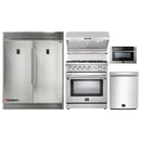 Forno 5-Piece Appliance Package - 30-Inch Gas Range, 56-Inch Pro-Style Refrigerator, Wall Mount Hood with Backsplash, Microwave Drawer, & 3-Rack Dishwasher in Stainless Steel