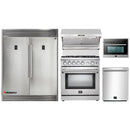 Forno 5-Piece Appliance Package - 30-Inch Gas Range, 56-Inch Pro-Style Refrigerator, Wall Mount Hood with Backsplash, Microwave Oven, & 3-Rack Dishwasher in Stainless Steel