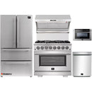 Forno 3-Piece Pro Appliance Package - 36" Dual Fuel Range, 36" Refrigerator, Wall Mount Hood with Backsplash in Stainless Steel