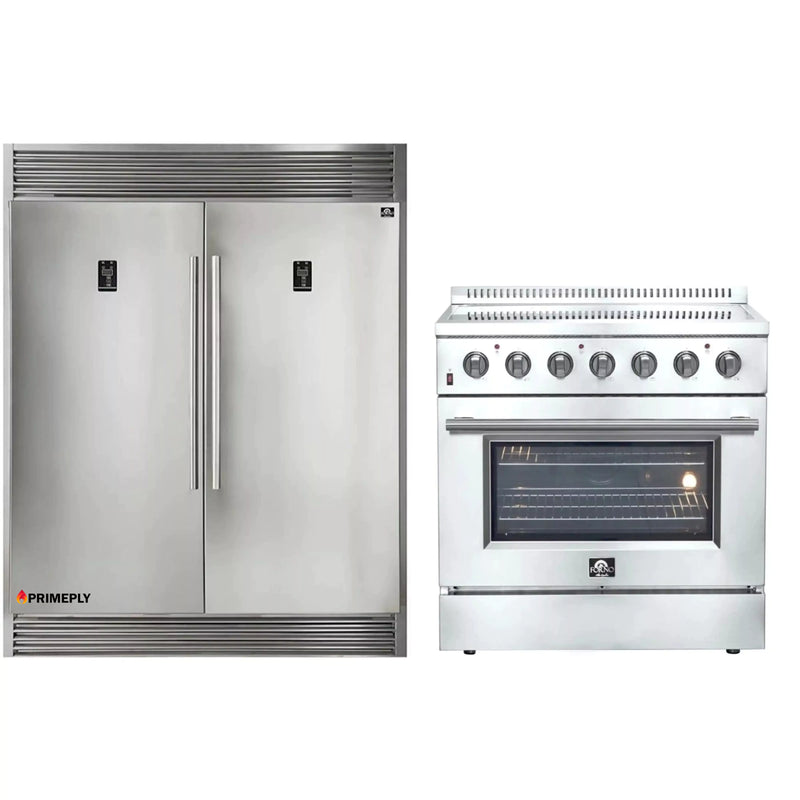 Forno 2-Piece Appliance Package - 36-Inch Electric Range and Pro-Style Refrigerator and Freezer in Stainless Steel