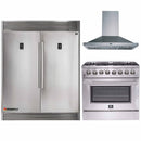 Forno 3-Piece Appliance Package - 36-Inch Dual Fuel Range, 56-Inch Pro-Style Refrigerator & Wall Mount Hood in Stainless Steel