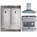 Forno 3-Piece Appliance Package - 36-Inch Gas Range, 56-Inch Pro-Style Refrigerator & Wall Mount Hood in Stainless Steel
