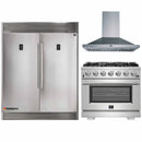 Forno 3-Piece Pro Appliance Package -36-Inch Gas Range, 56-Inch Pro-Style Refrigerator & Wall Mount Hood in Stainless Steel