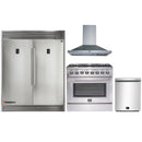 Forno 4-Piece Appliance Package - 36-Inch Dual Fuel Range, 56-Inch Pro-Style Refrigerator, Wall Mount Hood, & 3-Rack Dishwasher in Stainless Steel