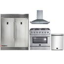 Forno 4-Piece Appliance Package - 36-Inch Gas Range, 56-Inch Pro-Style Refrigerator, Wall Mount Hood, & 3-Rack Dishwasher in Stainless Steel
