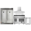 Forno 4-Piece Pro Appliance Package - 48-Inch Gas Range, 56-Inch Pro-Style Refrigerator, Wall Mount Hood, & 3-Rack Dishwasher in Stainless Steel