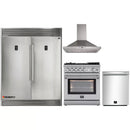 Forno 4-Piece Appliance Package - 30-Inch Gas Range with Air Fryer, 56-Inch Pro-Style Refrigerator, Wall Mount Hood, & 3-Rack Dishwasher in Stainless Steel