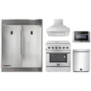 Forno 5-Piece Appliance Package - 30-Inch Electric Range, Wall Mount Range Hood, Pro-Style Refrigerator, Dishwasher, and Microwave Drawer in Stainless Steel
