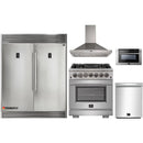 Forno 5-Piece Pro Appliance Package - 30-Inch Dual Fuel Range, 56-Inch Pro-Style Refrigerator, Wall Mount Hood, Microwave Drawer, & 3-Rack Dishwasher in Stainless Steel