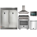 Forno 5-Piece Pro Appliance Package - 30-Inch Dual Fuel Range, 56-Inch Pro-Style Refrigerator, Wall Mount Hood, Microwave Oven, & 3-Rack Dishwasher in Stainless Steel