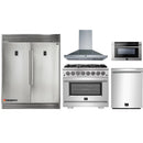 Forno 5-Piece Pro Appliance Package - 36-Inch Dual Fuel Range, 56-Inch Pro-Style Refrigerator, Wall Mount Hood, Microwave Drawer, & 3-Rack Dishwasher in Stainless Steel