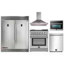 Forno 5-Piece Appliance Package - 30-Inch Dual Fuel Range with Air Fryer, 56-Inch Pro-Style Refrigerator, Wall Mount Hood, Microwave Oven, & 3-Rack Dishwasher in Stainless Steel