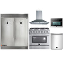 Forno 5-Piece Appliance Package - 36-Inch Gas Range, 56-Inch Pro-Style Refrigerator, Wall Mount Hood, Microwave Oven, & 3-Rack Dishwasher in Stainless Steel