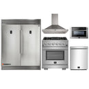 Forno 5-Piece Pro Appliance Package - 30-Inch Gas Range, 56-Inch Pro-Style Refrigerator, Wall Mount Hood, Microwave Drawer, & 3-Rack Dishwasher in Stainless Steel