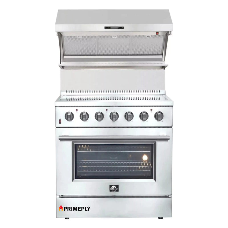 Forno 2-Piece Appliance Package - 36-Inch Electric Range and Wall Mount Range Hood with Backsplash in Stainless Steel