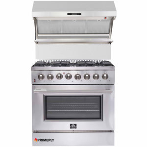 Forno 2-Piece Appliance Package - 36-Inch Dual Fuel Range & Wall Mount Hood with Backsplash in Stainless Steel