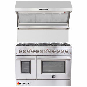 Forno 2-Piece Appliance Package - 48-Inch Dual Fuel Range & Wall Mount Hood with Backsplash in Stainless Steel
