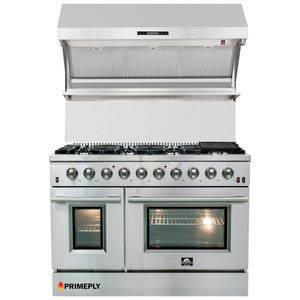 Forno 2-Piece Appliance Package - 48-Inch Gas Range & Wall Mount Hood with Backsplash in Stainless Steel