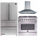 Forno 3-Piece Appliance Package - 36-Inch Dual Fuel Range, 36-Inch Refrigerator & Wall Mount Hood in Stainless Steel