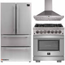 Forno 3-Piece Pro Appliance Package - 30-Inch Dual Fuel Range, Refrigerator, Wall Mount Hood in Stainless Steel