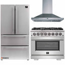 Forno 3-Piece Pro Appliance Package - 36-Inch Dual Fuel Range, 36-Inch Refrigerator & Wall Mount Hood in Stainless Steel