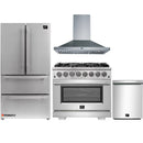 Forno 4-Piece Pro Appliance Package - 36-Inch Dual Fuel Range, Refrigerator, Wall Mount Hood, & 3-Rack Dishwasher in Stainless Steel