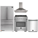 Forno 4-Piece Pro Appliance Package - 30-Inch Gas Range, 36-Inch Refrigerator Wall Mount Hood, & 3-Rack Dishwasher in Stainless Steel